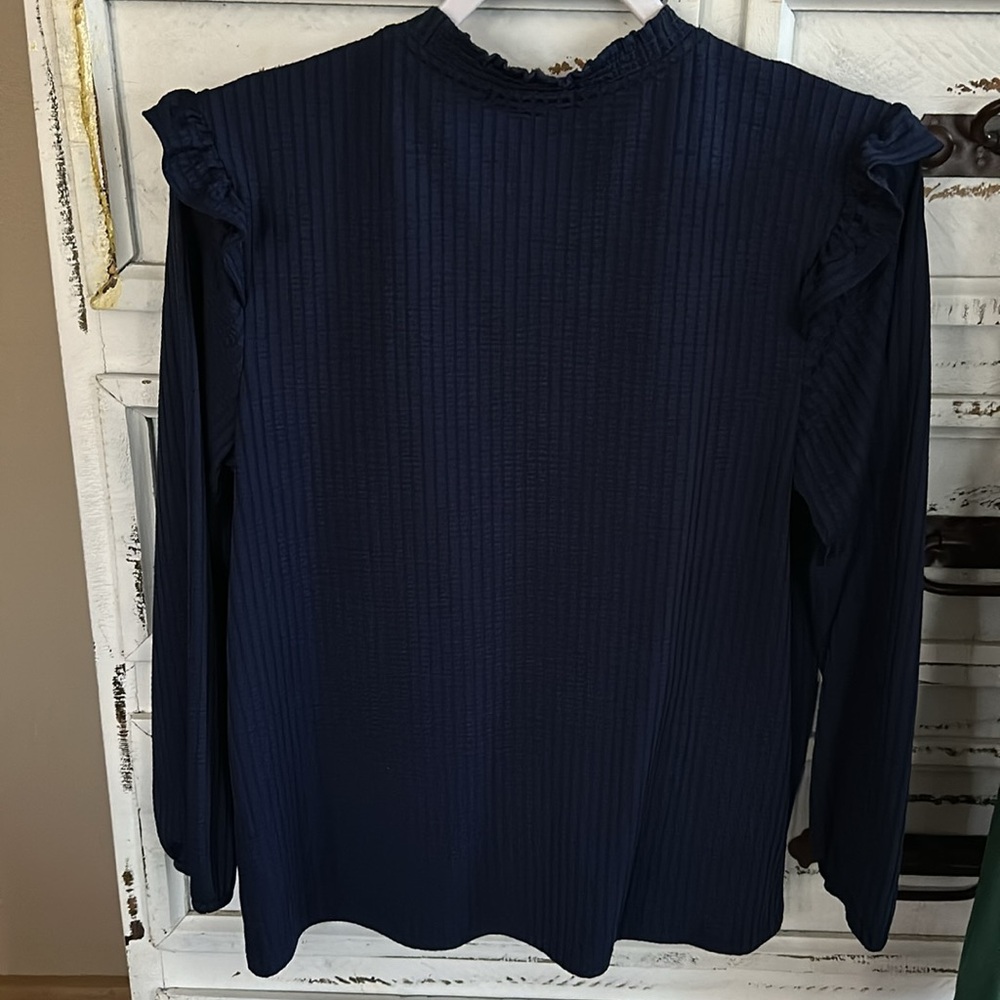 Kaileigh (Stitch Fix) Long Sleeve V Neck Casual Ruffle/Texture Blouse M New - Picture 4 of 4